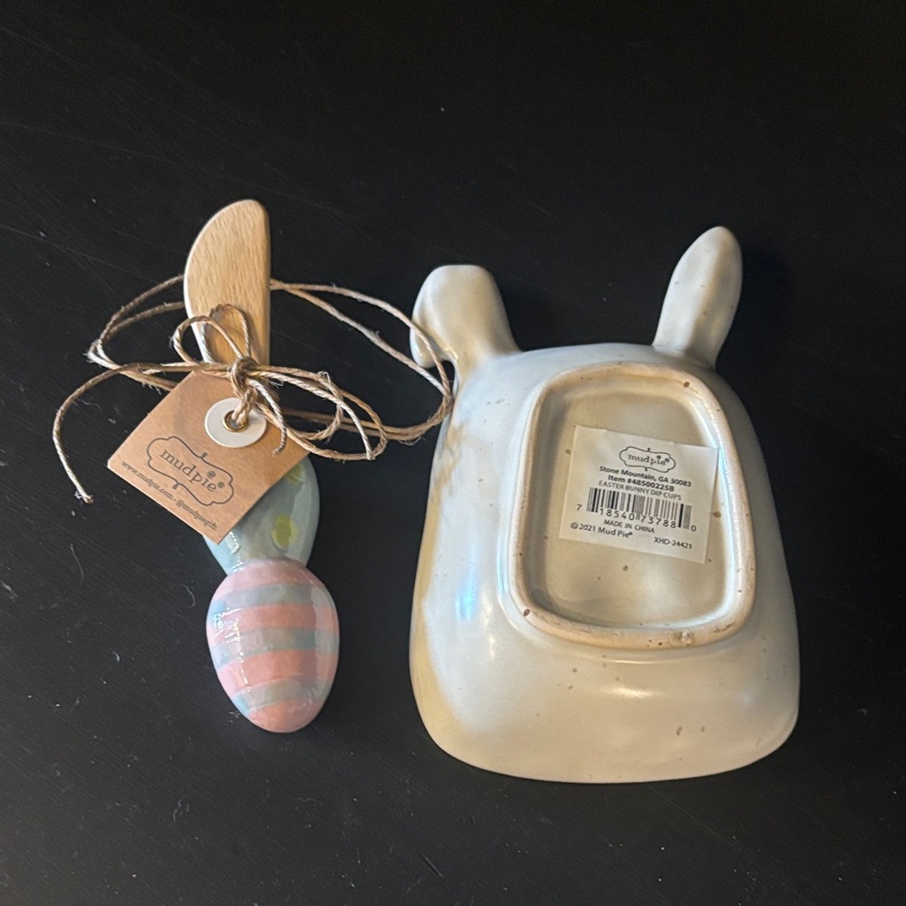 Mud Pie Bunny Ceramic Dish with Wooden Spoon - Picture 3 of 4